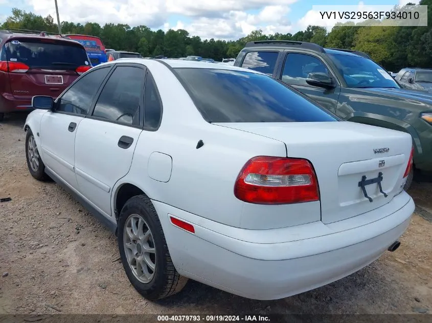 2003 Volvo S40 A VIN: YV1VS29563F934010 Lot: 40379793