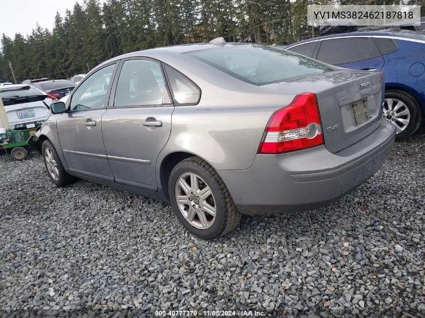 2006 Volvo S40 2.4I/2.4L VIN: YV1MS382462187818 Lot: 40777370