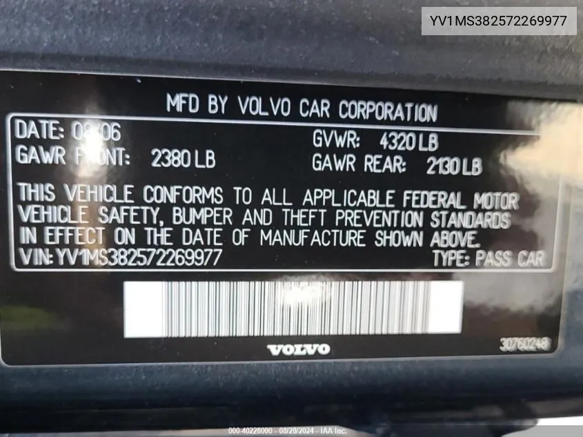 YV1MS382572269977 2007 Volvo S40