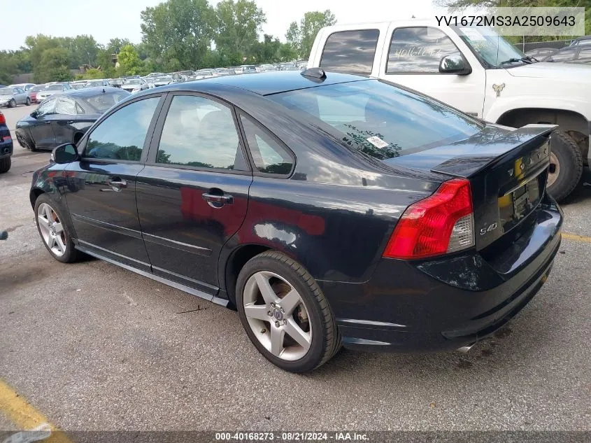 2010 Volvo S40 T5 R-Design VIN: YV1672MS3A2509643 Lot: 40168273