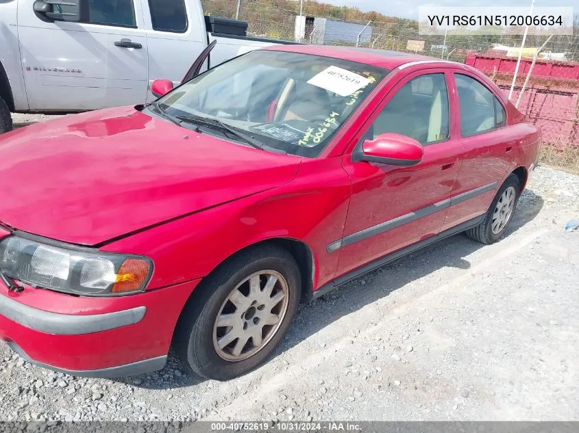 2001 Volvo S60 2.4 VIN: YV1RS61N512006634 Lot: 40752619