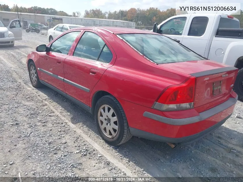 2001 Volvo S60 2.4 VIN: YV1RS61N512006634 Lot: 40752619