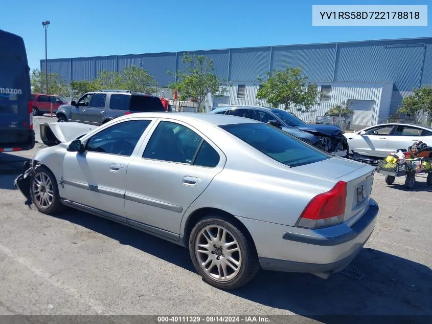 YV1RS58D722178818 2002 Volvo S60 2.4T