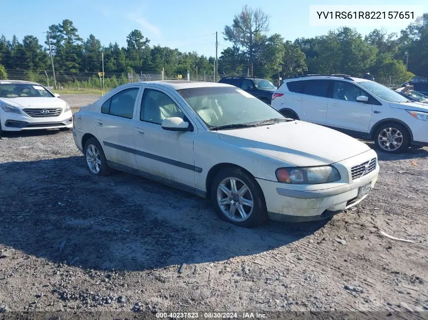 2002 Volvo S60 2.4 VIN: YV1RS61R822157651 Lot: 40237523