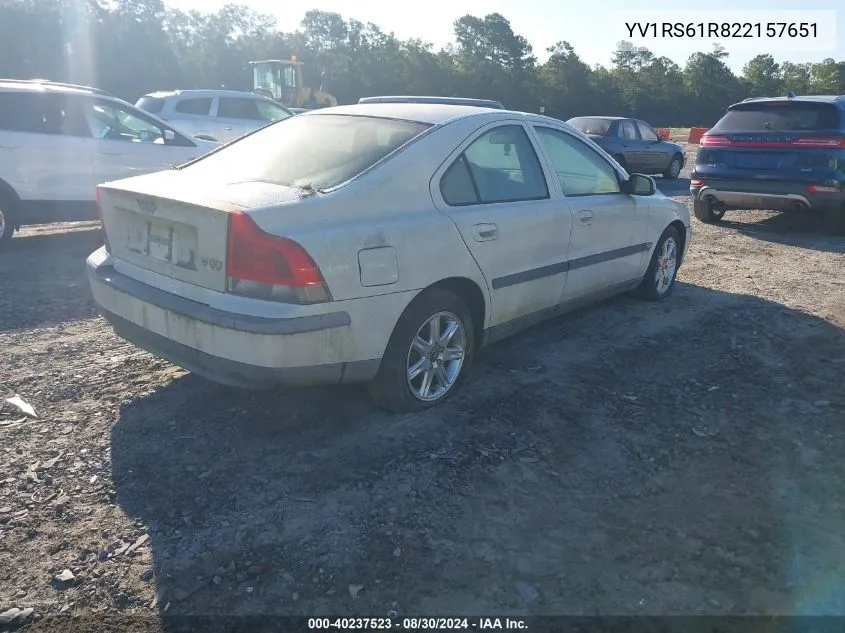 2002 Volvo S60 2.4 VIN: YV1RS61R822157651 Lot: 40237523