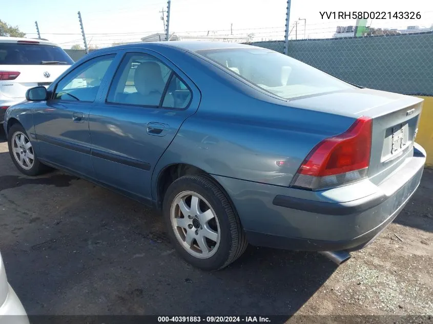 2002 Volvo S60 Awd VIN: YV1RH58D022143326 Lot: 40391883