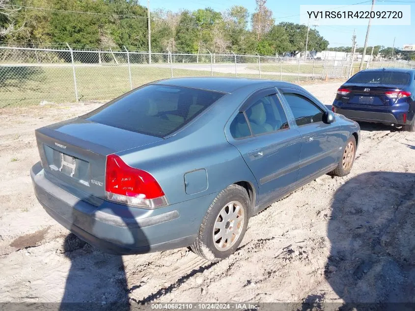 2002 Volvo S60 2.4 VIN: YV1RS61R422092720 Lot: 40682110