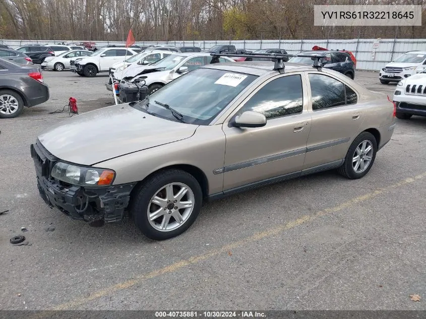 2002 Volvo S60 2.4 VIN: YV1RS61R32218645 Lot: 40735881