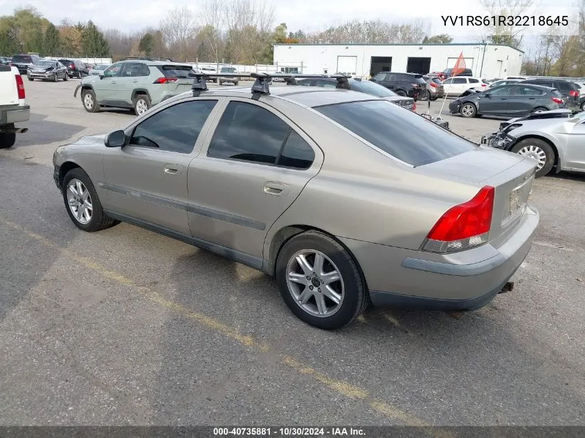 2002 Volvo S60 2.4 VIN: YV1RS61R32218645 Lot: 40735881