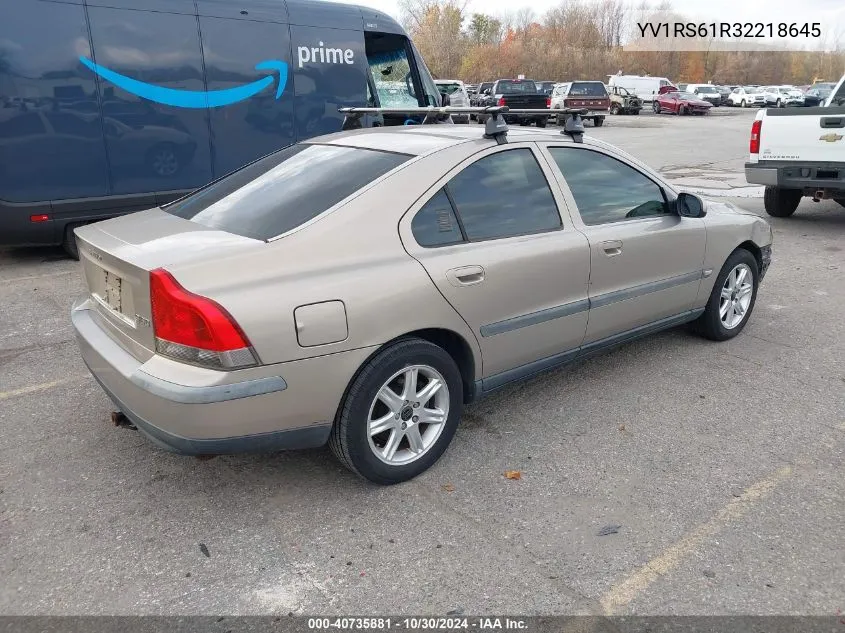 2002 Volvo S60 2.4 VIN: YV1RS61R32218645 Lot: 40735881