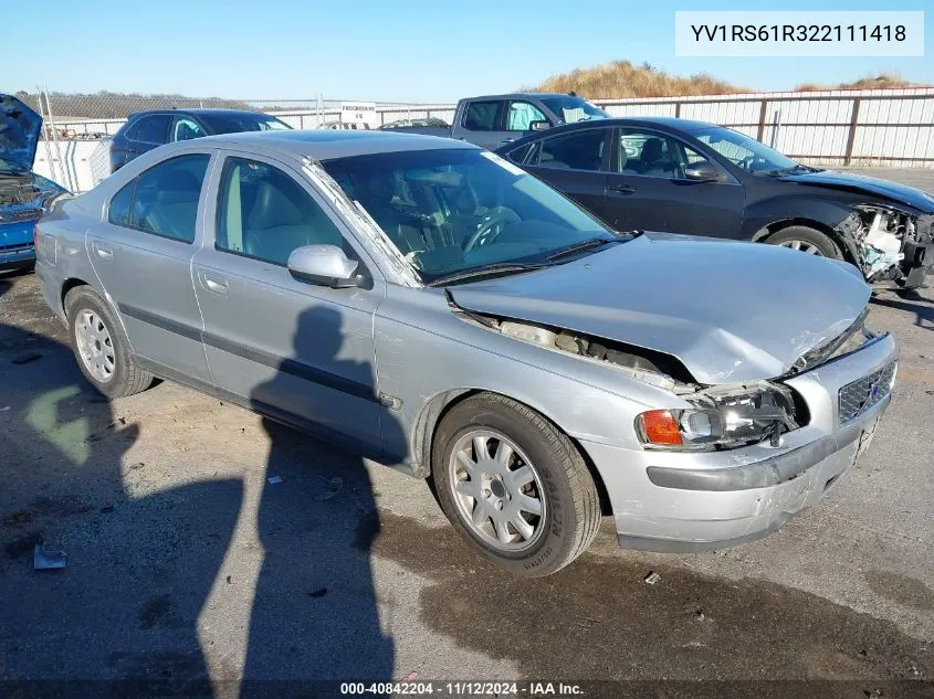 YV1RS61R322111418 2002 Volvo S60 2.4