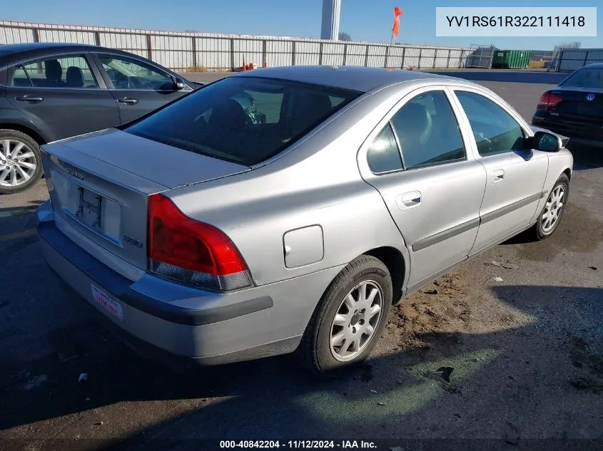 YV1RS61R322111418 2002 Volvo S60 2.4