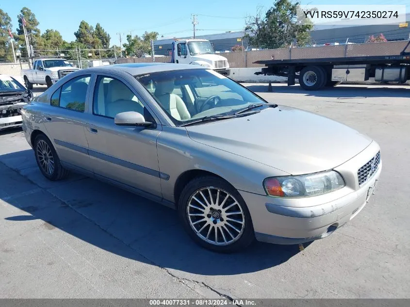 2004 Volvo S60 2.5T VIN: YV1RS59V742350274 Lot: 40077331