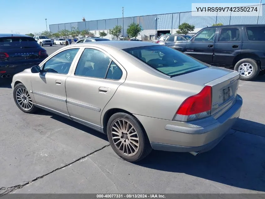 2004 Volvo S60 2.5T VIN: YV1RS59V742350274 Lot: 40077331