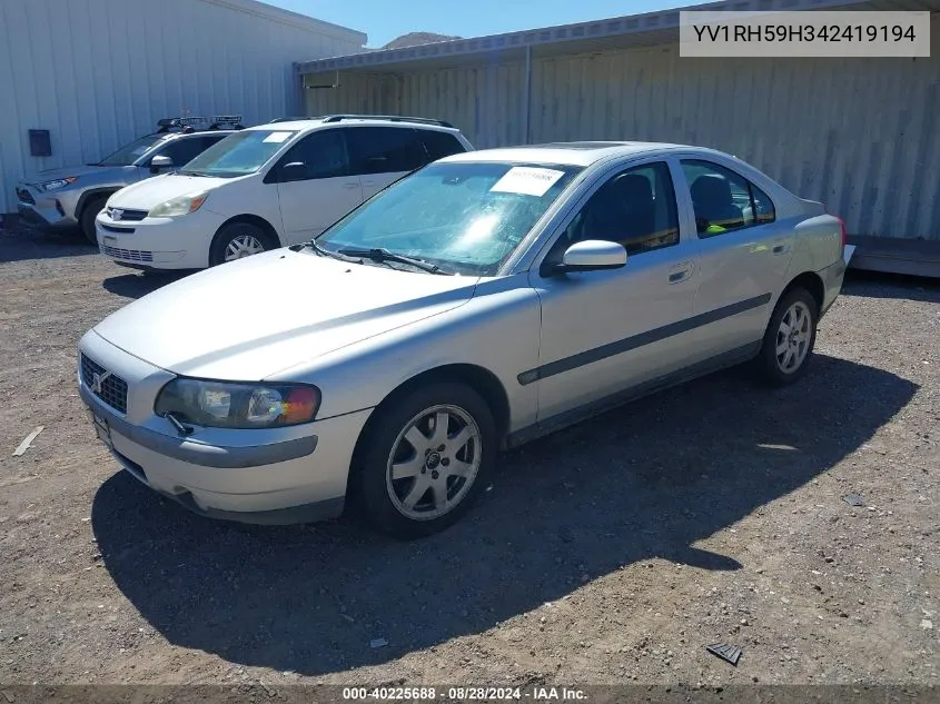 2004 Volvo S60 2.5T Awd VIN: YV1RH59H342419194 Lot: 40225688