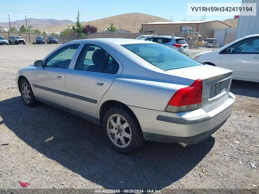 2004 Volvo S60 2.5T Awd VIN: YV1RH59H342419194 Lot: 40225688