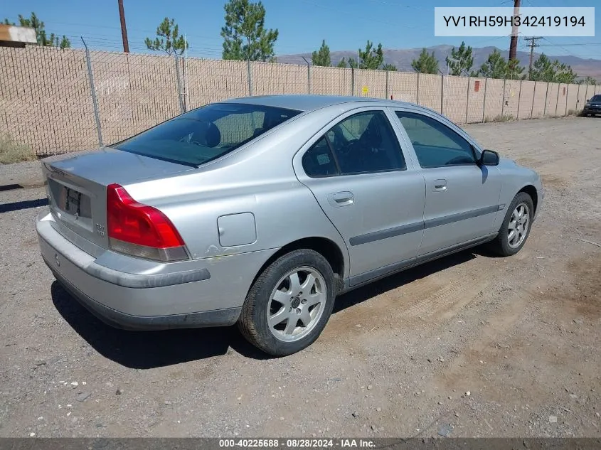 2004 Volvo S60 2.5T Awd VIN: YV1RH59H342419194 Lot: 40225688