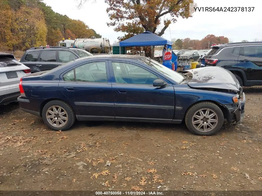 2004 Volvo S60 2.4 VIN: YV1RS64A242378137 Lot: 40750058