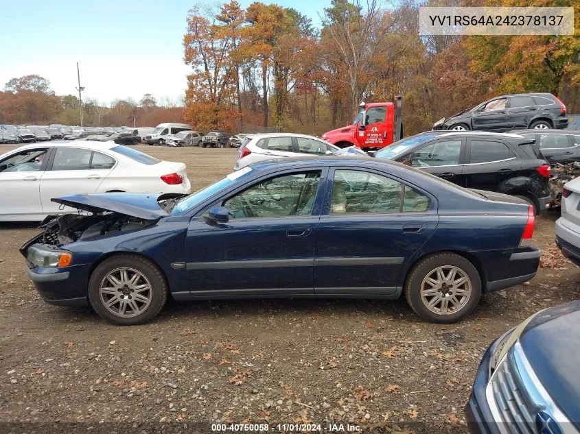 2004 Volvo S60 2.4 VIN: YV1RS64A242378137 Lot: 40750058