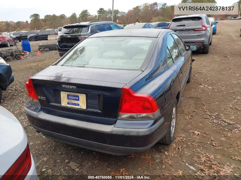 2004 Volvo S60 2.4 VIN: YV1RS64A242378137 Lot: 40750058