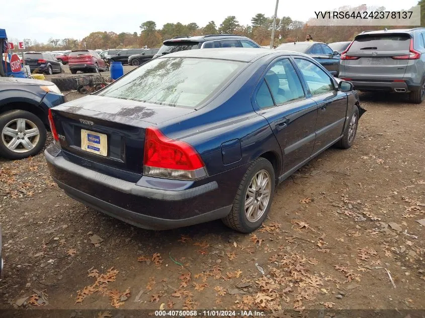 2004 Volvo S60 2.4 VIN: YV1RS64A242378137 Lot: 40750058