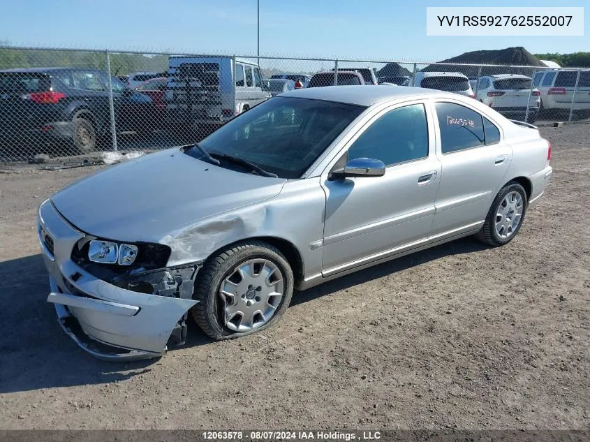 2006 Volvo S60 VIN: YV1RS592762552007 Lot: 12063578