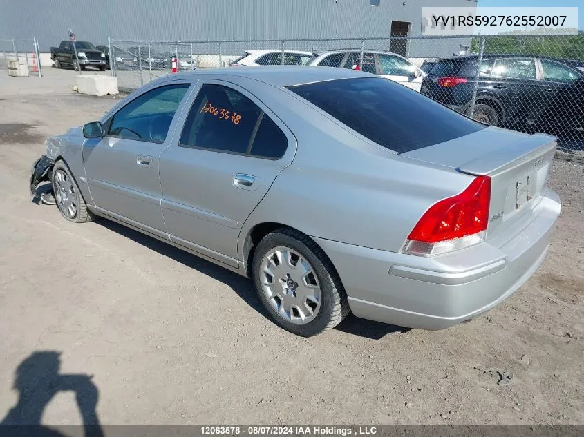 2006 Volvo S60 VIN: YV1RS592762552007 Lot: 12063578