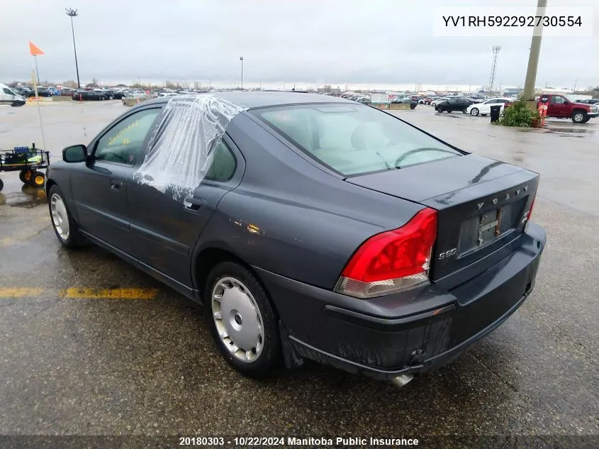 2009 Volvo S60 2.5T VIN: YV1RH592292730554 Lot: 20180303