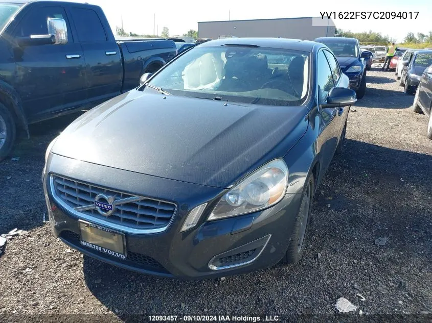 2012 Volvo S60 VIN: YV1622FS7C2094017 Lot: 12093457