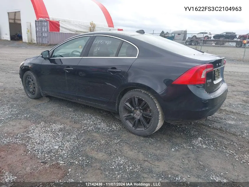 2012 Volvo S60 VIN: YV1622FS3C2104963 Lot: 12142438