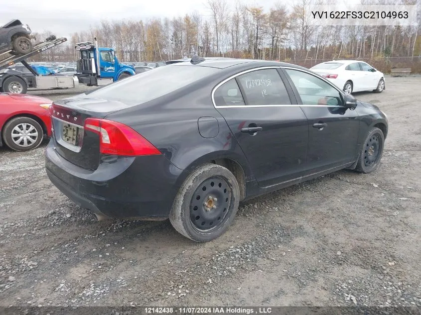 2012 Volvo S60 VIN: YV1622FS3C2104963 Lot: 12142438