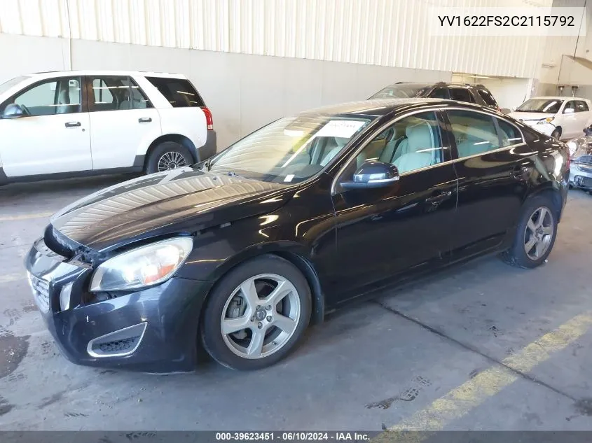 2012 Volvo S60 T5 VIN: YV1622FS2C2115792 Lot: 39623451