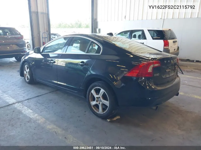 2012 Volvo S60 T5 VIN: YV1622FS2C2115792 Lot: 39623451