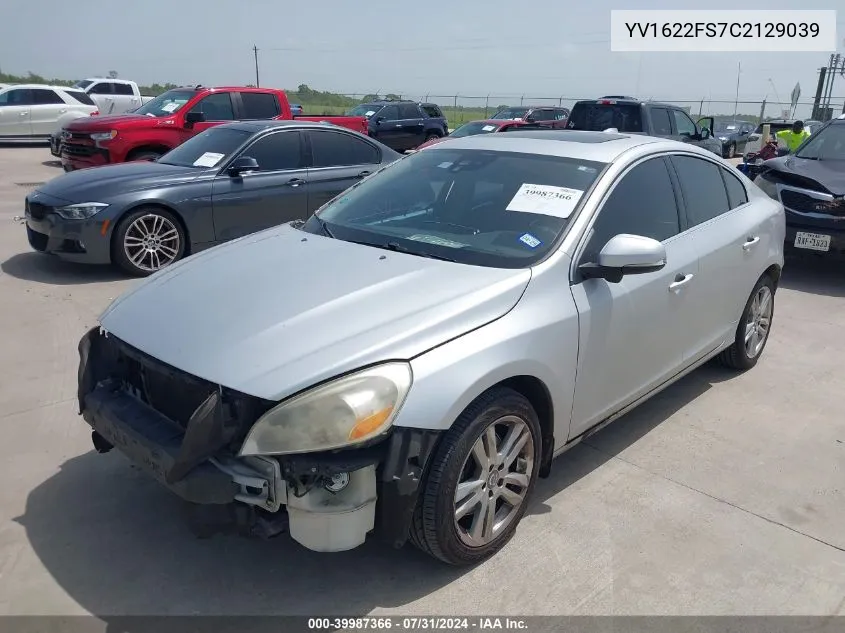 2012 Volvo S60 T5 VIN: YV1622FS7C2129039 Lot: 39987366