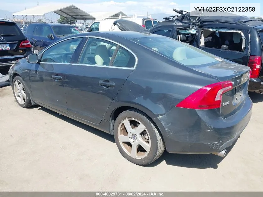 YV1622FSXC2122358 2012 Volvo S60 T5