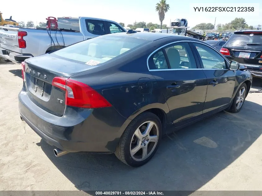 2012 Volvo S60 T5 VIN: YV1622FSXC2122358 Lot: 40029781