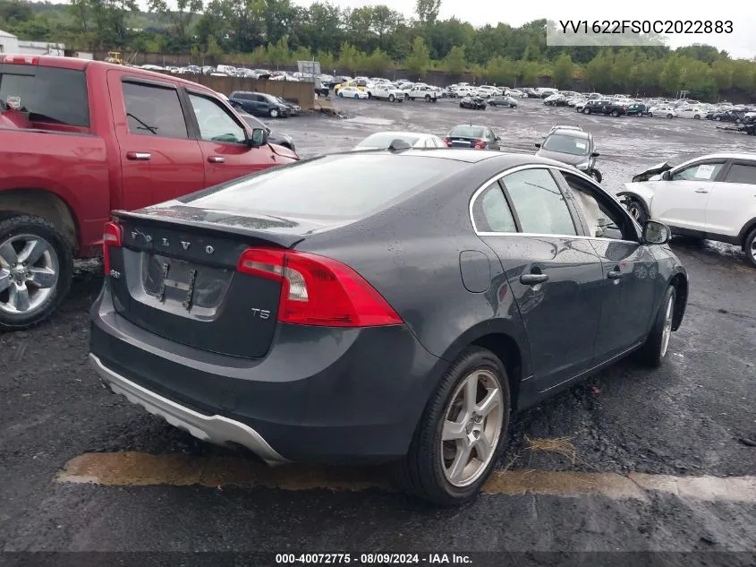 2012 Volvo S60 T5 VIN: YV1622FS0C2022883 Lot: 40072775