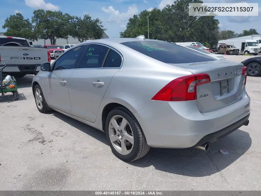 2012 Volvo S60 T5 VIN: YV1622FS2C2115307 Lot: 40145167