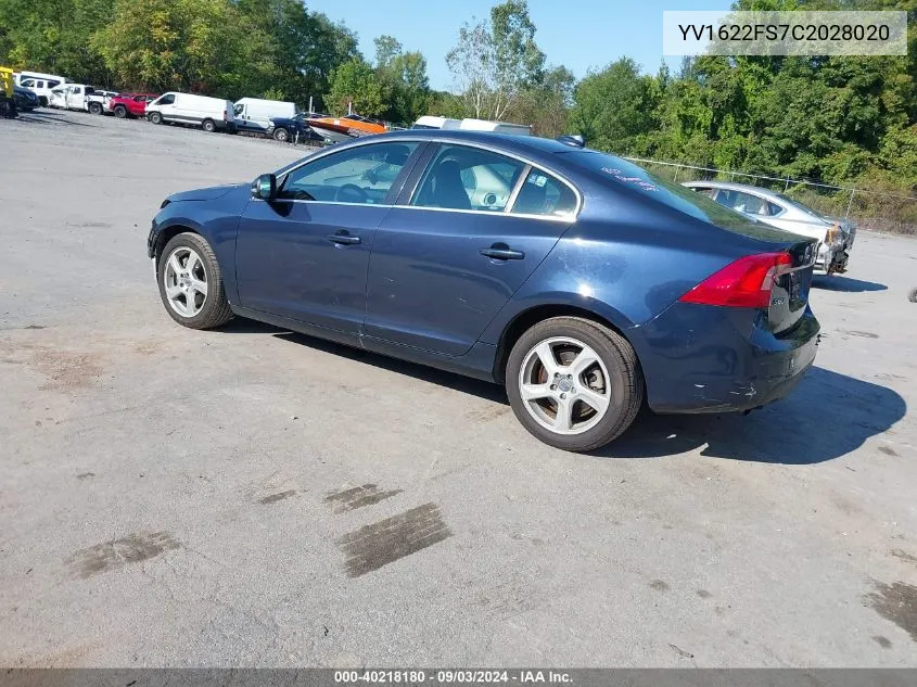 2012 Volvo S60 T5 VIN: YV1622FS7C2028020 Lot: 40218180