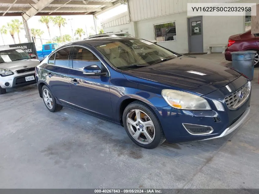 2012 Volvo S60 T5 VIN: YV1622FS0C2032958 Lot: 40267843