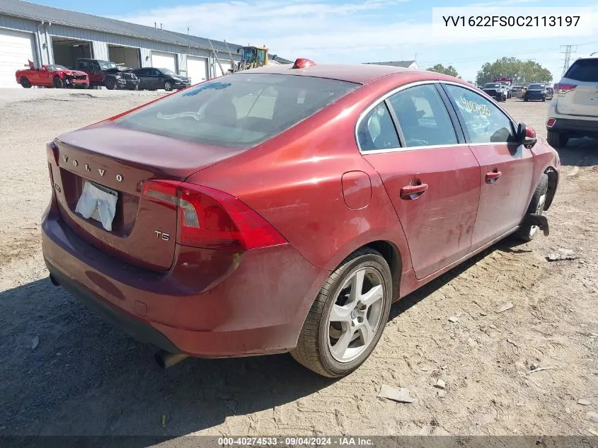 2012 Volvo S60 T5 VIN: YV1622FS0C2113197 Lot: 40274533