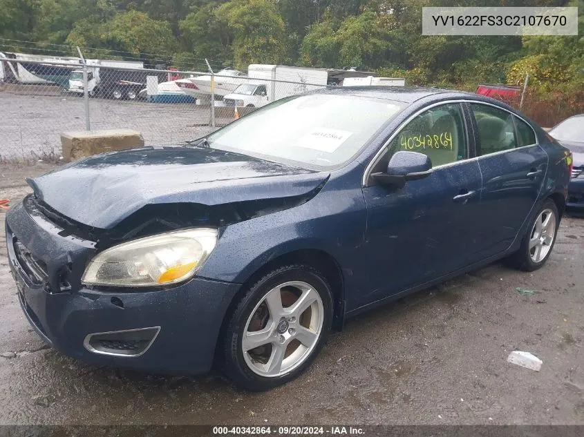 2012 Volvo S60 T5 VIN: YV1622FS3C2107670 Lot: 40342864