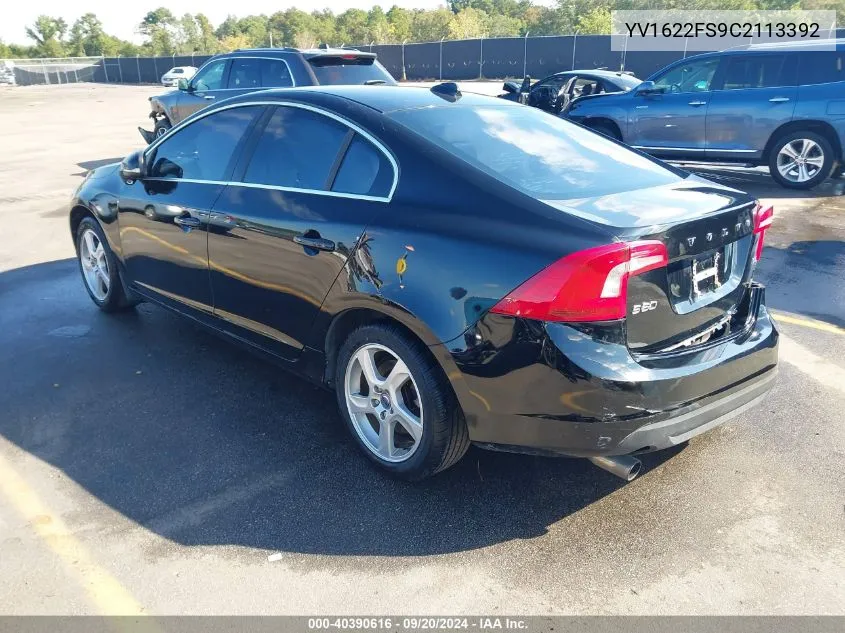 2012 Volvo S60 T5 VIN: YV1622FS9C2113392 Lot: 40390616