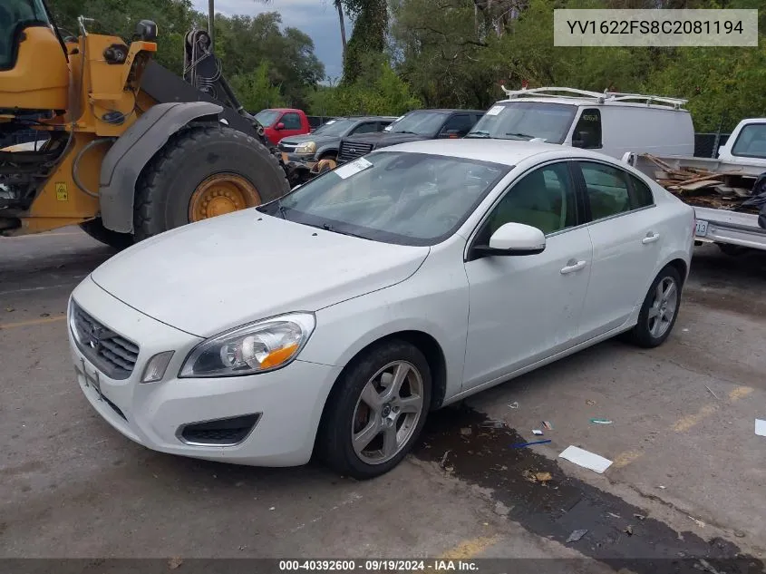 YV1622FS8C2081194 2012 Volvo S60 T5