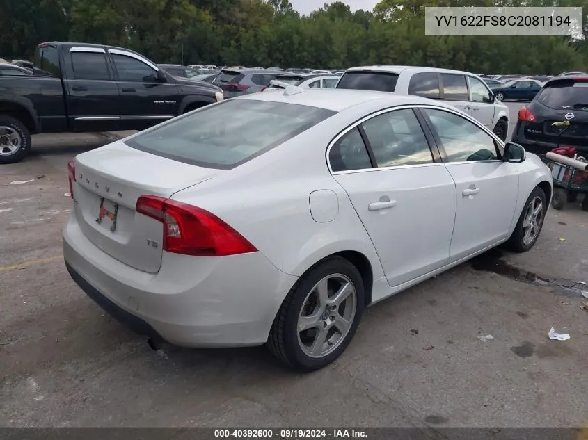 2012 Volvo S60 T5 VIN: YV1622FS8C2081194 Lot: 40392600