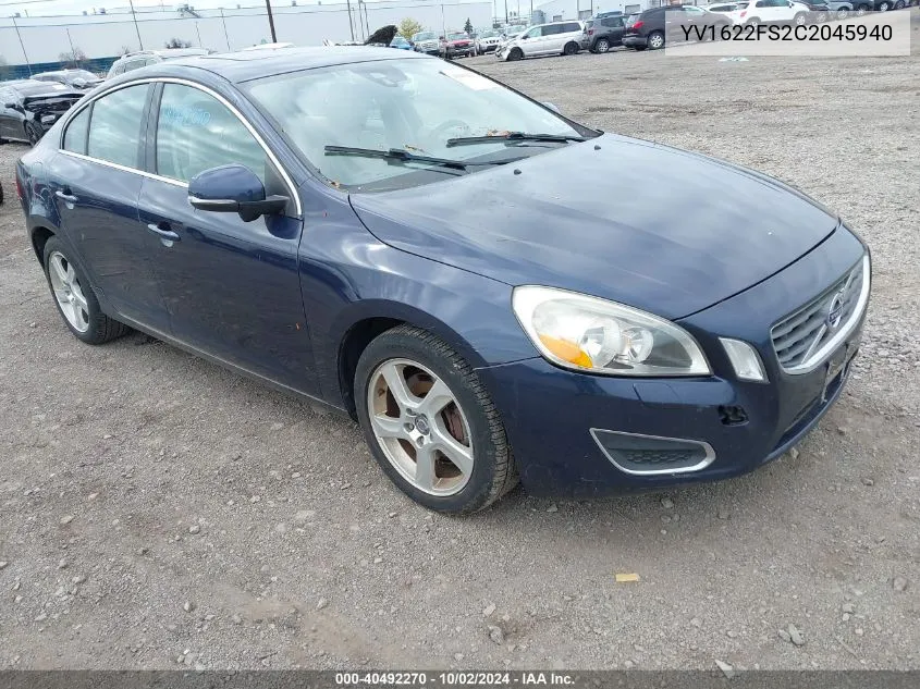 2012 Volvo S60 T5 VIN: YV1622FS2C2045940 Lot: 40492270