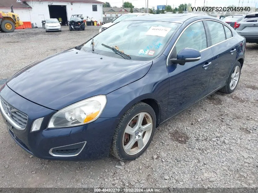 YV1622FS2C2045940 2012 Volvo S60 T5