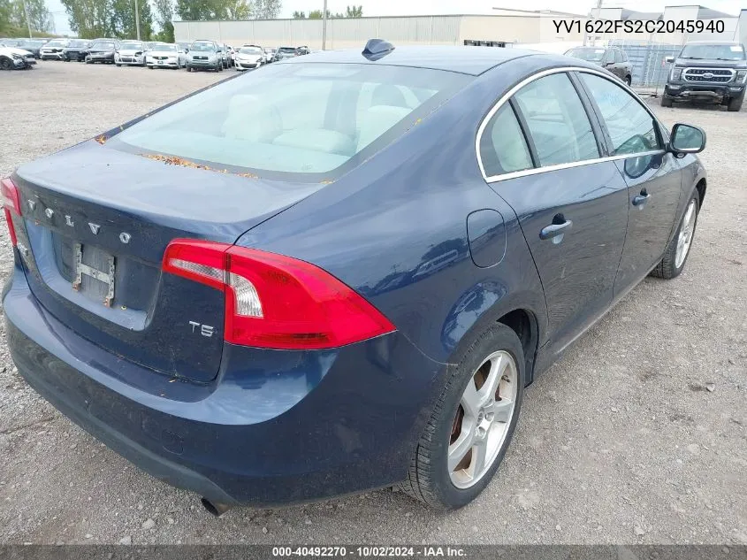 2012 Volvo S60 T5 VIN: YV1622FS2C2045940 Lot: 40492270