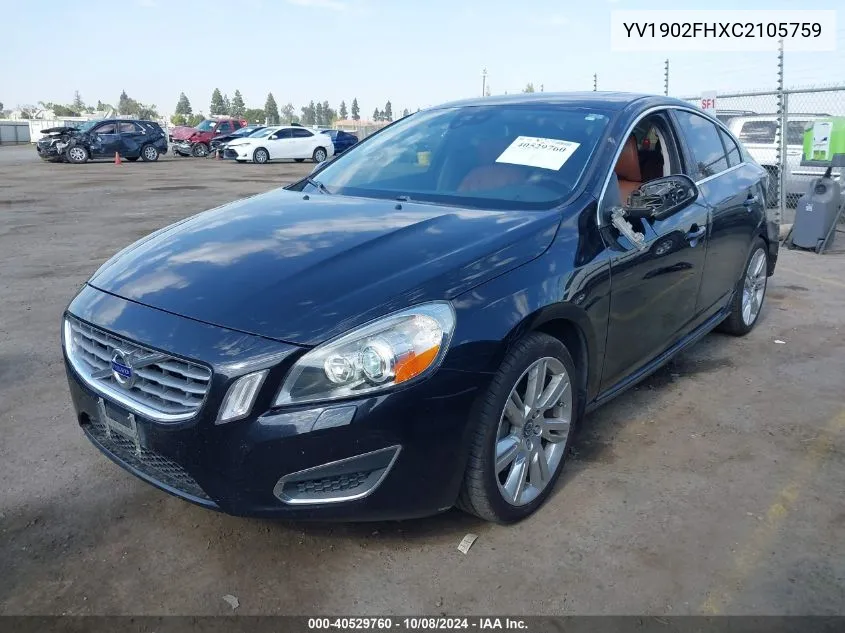 2012 Volvo S60 T6 VIN: YV1902FHXC2105759 Lot: 40529760