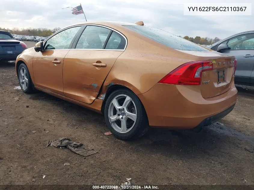 2012 Volvo S60 T5 VIN: YV1622FS6C2110367 Lot: 40722069